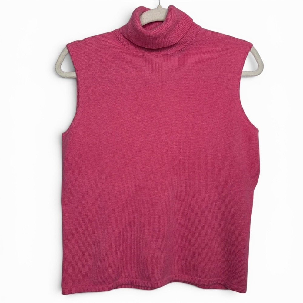 Parisian 100% Cashmere Sleeveless Turtleneck Sweater Women's Medium Pink‎ Basic